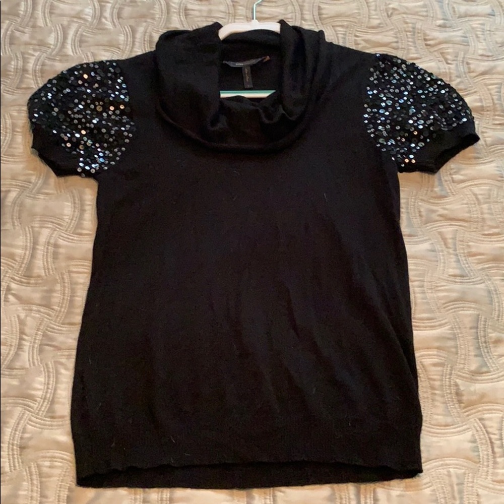 BCBG cowl neck sequin sleeves top. Size S.